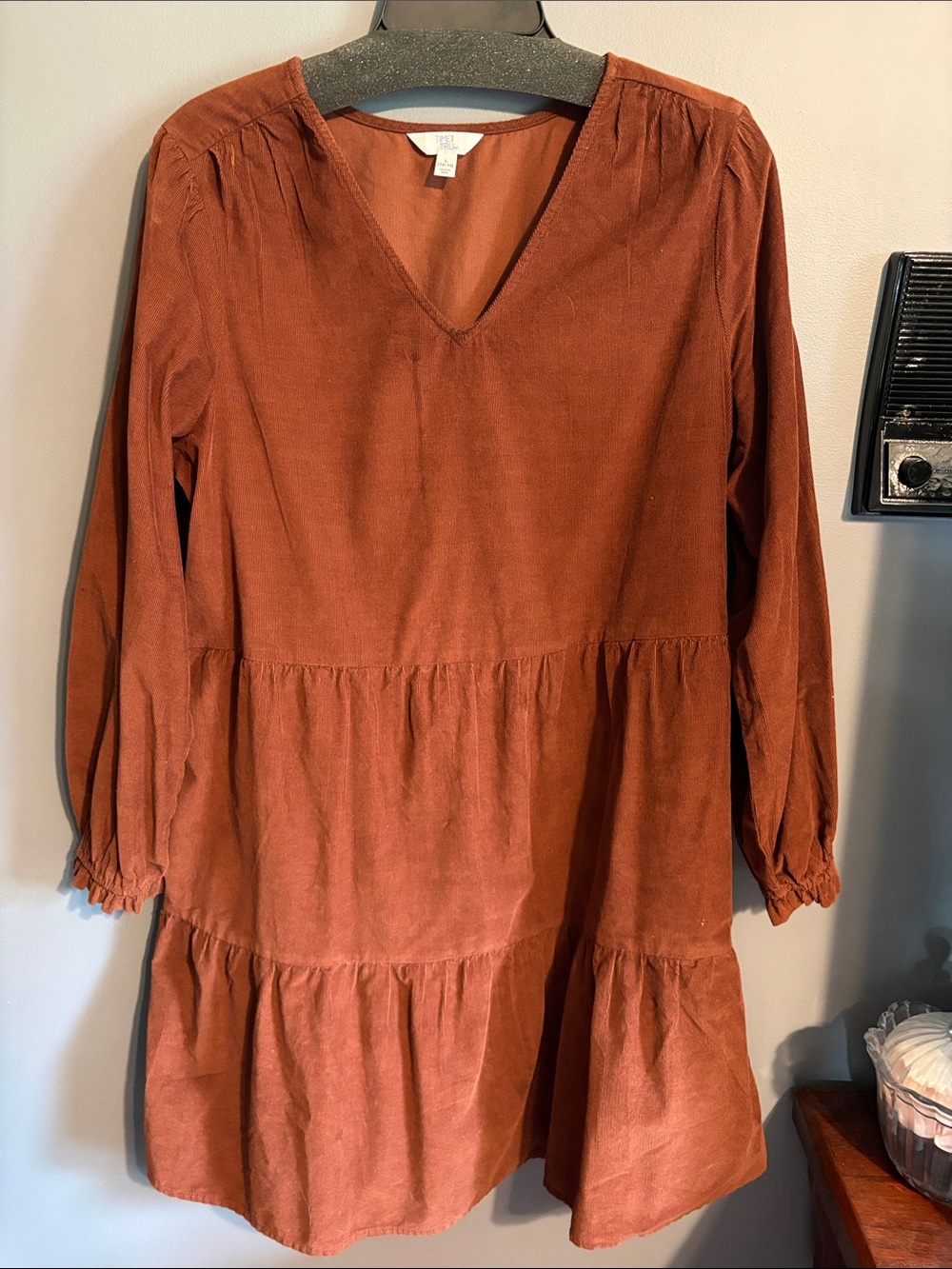 Time and Tru Rust Corduroy Tiered Dress
